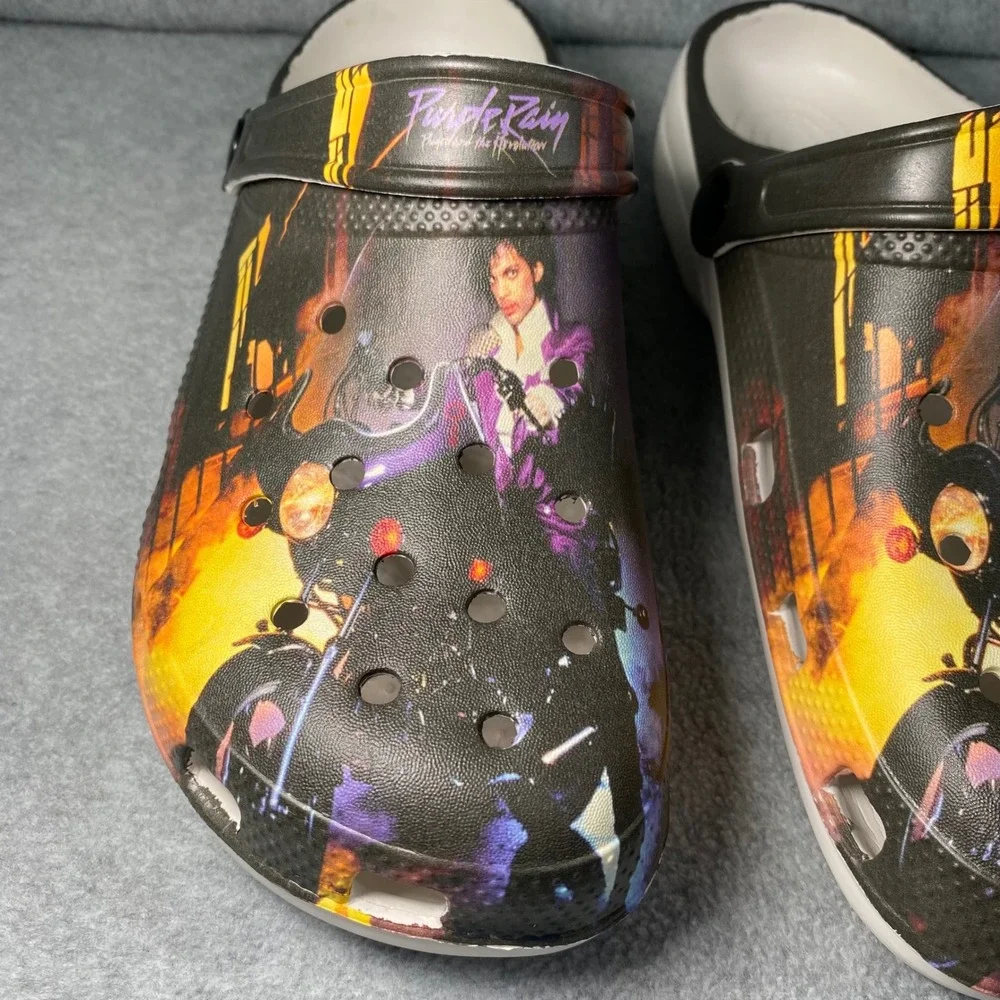 Purple Rain Prince Clogs Slides Mens 9 Womens 11.5 EU 45 Graphic Movie Rock Star